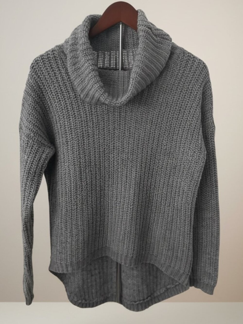 Forever 21 Chunky Knit Cowl‑Neck Sweater Gray High‑Low Hem